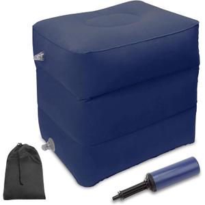 Travel Foot Rest Pillow, AHIER Inflatable Travel Leg Rest Pillow Bed for Foot Rest on Airplanes, Cars, Trains, Office to Rest on Long Flights (Deep Blue)