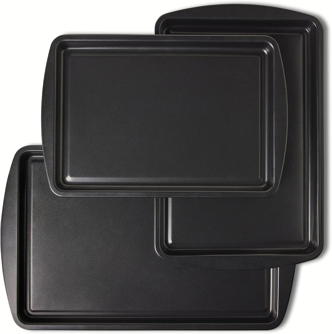 Amazon Basics Nonstick Baking Sheets 3-Piece Set, Stackable to Save Space, Dishwasher and Oven-Safe up to 428F