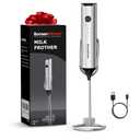 Bonsenkitchen Rechargeable Milk Frother with Stand, 3-Speed Handheld Coffee Frother, Dual Spring Whisk Electric Hand Frother Wand Drink Mixer for Matcha Lattes Cappuccino, Kitchen Gifts