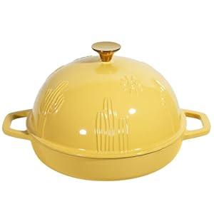 Flavehc Cast Iron Bread Oven With Cloche Lid for Baking - Yellow Enameled Dutch Oven With Dome Lid for Sourdough - 5 qt
