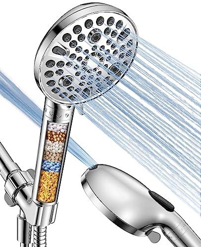 MakeFit Filtered Shower Head with Handheld-10 Modes High Pressure Showerhead with Built-in Power Wash,Long 71-inch Hose & Adjustable Bracket, Water Softener Filter Beads for Hard Water-Remove Chlorine