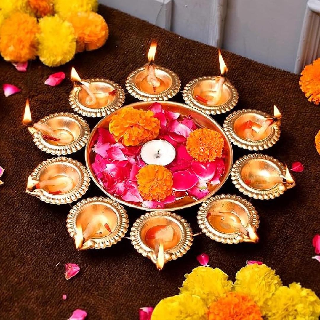 Decorative Urli Bowl Diwali Diyas Handcrafted for Floating Flowers and Tea Light Candles Home, Office and Table Decor| Beautiful Diwali Decoration Items (Diameter 12.2 Inches)