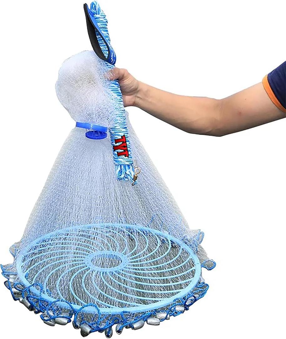 TYT Premium Cast Net, 3ft-12ft Radius, 3/8" or 1/4" Mesh for Bait Fish, Professional Grade, Upgraded Material, Suitable for Freshwater & Saltwater