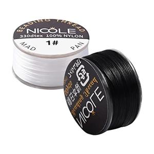 PH PandaHall 0.1mm Nylon Seed Bead Thread 100 Yards Black White Bracelet Cord Beading Thread Invisible Sewing String Nylon Braided String for Leather Stitching Beading Jewelry Bracelets Making