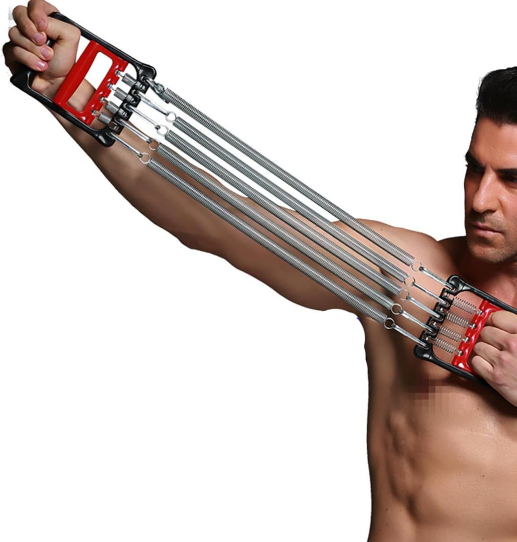 Chest Expander Exercise Resistance Bands Adjustable Hand Gripper Arm Pull Bar Arm Muscle Exerciser with 5 Springs Strength Trainer for Home Gym Muscle Training Exerciser,Red