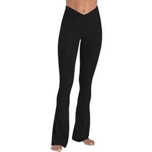 Sunzel Mini Flare Leggings for Women V Crossover Mid Rise Workout Flared Yoga Pants with Tummy Control and Wide Leg (Black, XL)