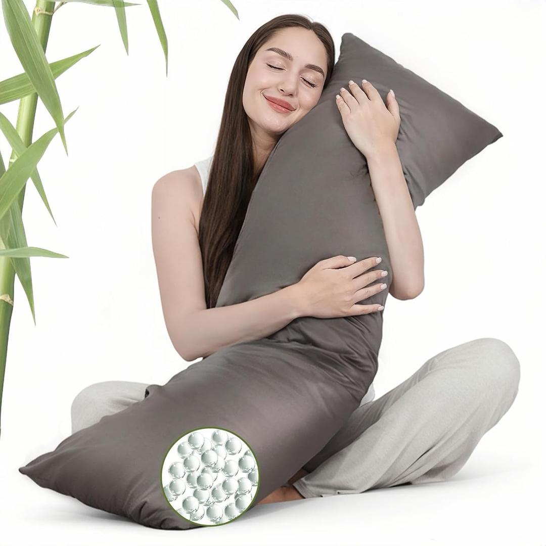 ZonLi Cooling Weighted Body Pillow with Bamboo Cover (48" x 14") 8.5lbs, Quilted Glass Beads Body Pillows for Adults, Weighted Pillow for Deep Sleepers, Full Body Pillow for Side Sleepers