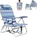 Portable Beach Chair for Adults Lightweight Outdoor Camping Chair Lay Flat Folding Backpack Beach Reclining Chair with 8 Positions Headrest Cup Holder Towel Bar Pouch, Blue Ocean Striped, 23"D x 23"W x 31.5"H