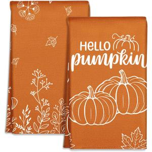 Fall Kitchen Towels Set of 2 - Fall Kitchen Dish Towels 18x26 Inches Microfiber Decorative Autumn Themed Towel for Thanksgiving Harvest, Absorbent Hand Towel with Hanging loop, Burnt Orange