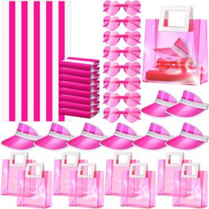 8 Sets Pink Party Favor Include Beach Towels Pink Heart Shape Glasses Sunscreen Hat and PVC Gift Bags with White Handles for Princess Summer Pool Birthday Party Favors Decorations