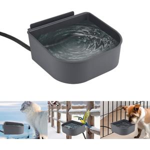 Namsan Heated Water Bowl for Cats Outdoor/Indoor, 1L Rabbit Thermal Bowls, Prevents Freezing, Hanging Heated Cage Bowl for Chicken, Birds, Small Dogs, Self-Assembly, Grey