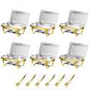 FERAHI Gold Chafing Dishes for Buffet Set of 6, 9.5QT Chafing Dish Buffet Set, Chafers and Buffet Warmers Set, Stainless Steel Food Warmers for Parties Buffet, Party Food Warmer Buffet Set with Tongs