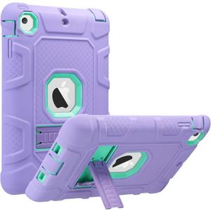 ULAK Case for iPad Mini 2 Three Layer Heavy Duty Shockproof Protective Case with Kickstand for iPad Mini 2 Case 1st 2nd 3rd Generation (Green+Purple)