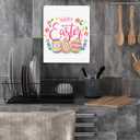 Funny Happy Easter Wood Sign Rustic Easter Egg Flowers Wooden Hanging Plaque for Home Living Room Bedroom Wall Art Decoration 8 x 10 Inches Present