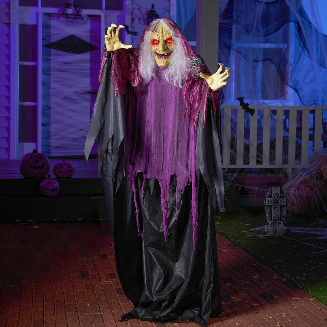 JOYIN 62" Halloween Witch Decorations Outdoor, Life Size Twirling Animatronics Ghost Decor with Sound and Light Radar Activation, Scary Haunted House Props for Indoor/Outside Party Garden Yard Lawn