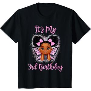Its My 3rd Birthday Shirt Girl Butterfly African American T-Shirt Kids 8