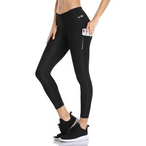 Santic Women's Cycling Pants High Waist 4D Padded Cycling Capris Shorts 3/4 Biking Tights Pockets (X-Large, Black-d021)