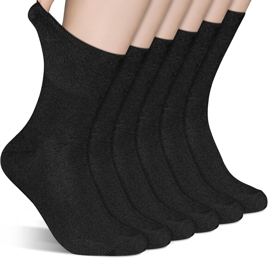 Diabetic Socks Seamless Toe for Swollen Feet 6 Pairs Non Binding Top Extra Wide for Men Women (Large, 01 Black)