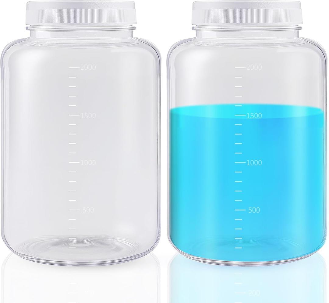 Tatuo 2 Pcs 64 oz 2000ml Polyethylene Reagent Bottle Plastic Sample Bottles with Screw Caps Translucent PE Sample Containers with Lid for Liquids, Laboratory, Storage at Home (Translucent)