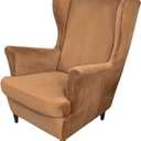 Wing Chair Slipcovers, 2 Piece Stretch Wingback Chair Cover Soft Velvet Armchair Covers with Elastic Bottom for Living Room Bedroom (Camel)