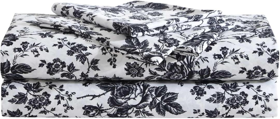 Betsey Johnson - Full Size Sheet Set, Ultra-Soft Bedding with Smooth & Silky Feel, Deep Pockets, Bed Sheets with Matching Fitted Sheet & Pillowcases (Betseys Toile Black)