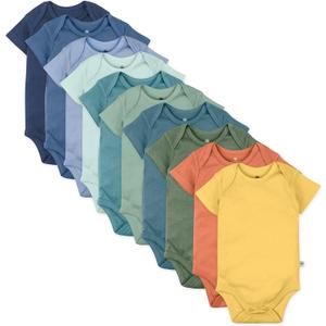 HonestBaby 10-Pack Short Sleeve Bodysuits One-Piece 100% Organic Cotton for Infant Baby Boys, Girls, Unisex, 6-9 Months