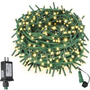 Extra Long Christmas Decorative Outdoor String Light 197 Feet 600LED 8 Modes Indoor Lights with Timer, Outdoor Indoor Fairy Lights Christmas Tree Patio Garden Holiday Warm White (Warm White Glass Green Wire)