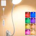 Clip on Light,10 Colors RGB Desk Lamp with Clamp,10 Dimmable Reading Lamp | 500 Lumen Eye-Caring Clip on Lamp,360 Adjustable Clip on Reading Light for Bed/Headboard/Bedside Table/Bedroom,USB Adapter