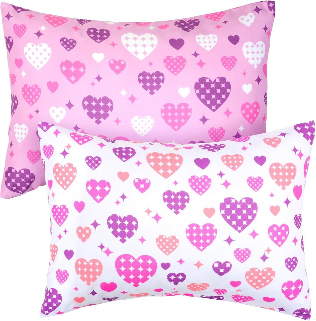 UOMNY Toddler Pillowcases for Girls - Love and Heart Baby Pillow Case 2 Pack - Small Covers for Travel (13X18, 12x16, 14x19)