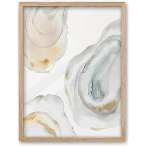 iHery Natural OAK Wood Abstract Coastal Oyster Framed Wall Art, 12x16 in Hamptons Style Beach House Decor Watercolor Canvas Wall Art, Abstract Bathroom Decor Set of 1 For Bedroom Living Room