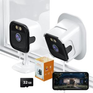 2K Window Camera with 32GB SD Card, AI Night Vision 5G/2.4G WiFi Window Camera for Home Security, AI Window Anti-Glare & Motion Detection & APP 20+ Siren, Two-Way Audio Talk - 1 Pack