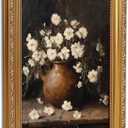 Vintage Gold Framed Wall Art for Living Room Rustic Flower Wall Decor Retro Moody White Floral Still Life Oil Painting Picture Country Floral Canvas Prints for Living Room Bedroom 16x24in