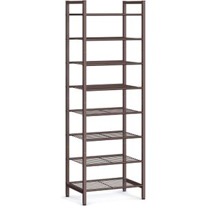 SONGMICS Narrow Shoe Rack - Sturdy 8 Tier Metal Tall Shoe Rack Shelf, Slim Shoe Storage Organizer for Closet Entryway Small Spaces, Bronze, 12"D x 17.6"W x 50.6"H