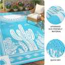 Garvee Reversible Cactus Outdoor Rug 8x10 for Patio, Waterproof Outdoor Area Rug, Modern Desert Botanical Indoor Outdoor Rugs, Plastic Straw Rug for RV, Camping, Deck, Teal Blue