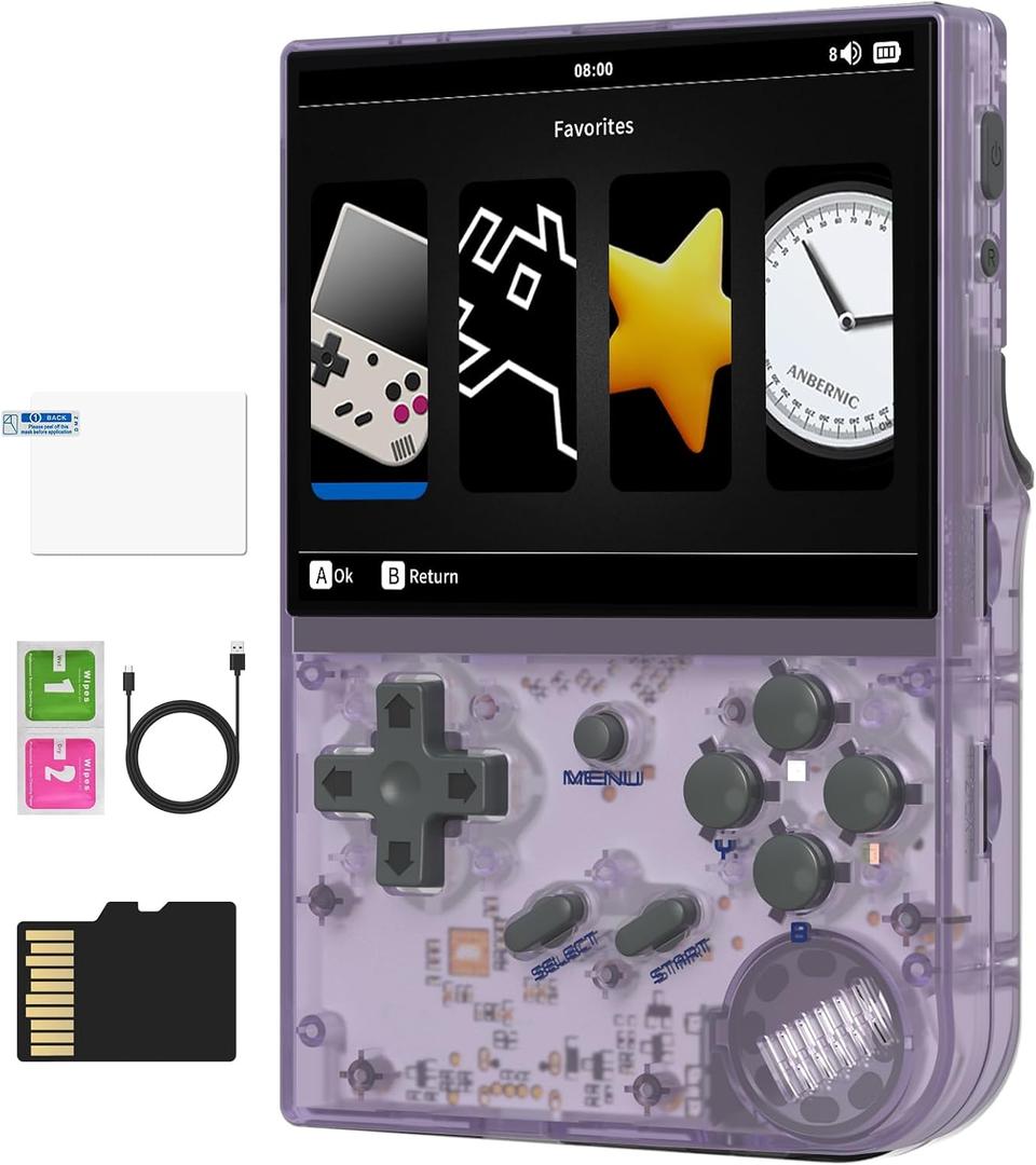 RG35XX 2024 Retro Handheld Game Console Linux System HD and TV Output 3.5 Inch IPS Screen 64G TF Card 5500+ Classic Games 2600mAh Battery( RG35XX 2024 Purple)