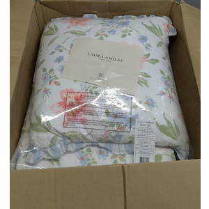 Laura Ashley - Quilt Set, Super Soft Bedding with Matching Shams, Includes Bonus Throw Pillow, Chic Room Decor (Emilie Blue, Full/Queen)