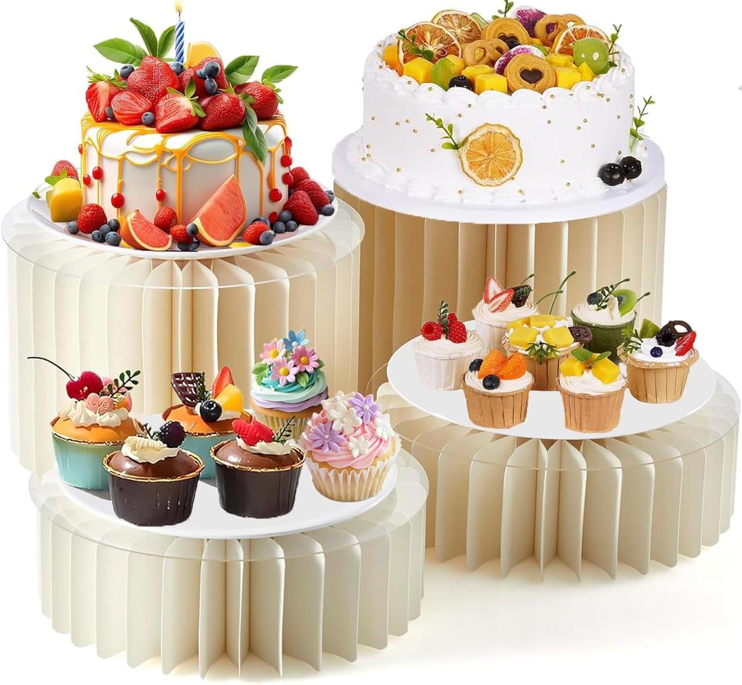 Buffet Risers and Stands for Food Platters,Foldable Cardboard Display Platforms with Acrylic Plates,Cylinder Stands for Buffet Table, Catering, Wedding, Baby Showers & Party Decor