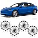 MOTRUM 18 inch Wheel Cover Hubcap Compatible with TES-la Model 3 Highland 2024 2025, [Black & Silver] Full Cover ABS Hubcaps Accessories, with Tape & Centre Caps, 4 PCS
