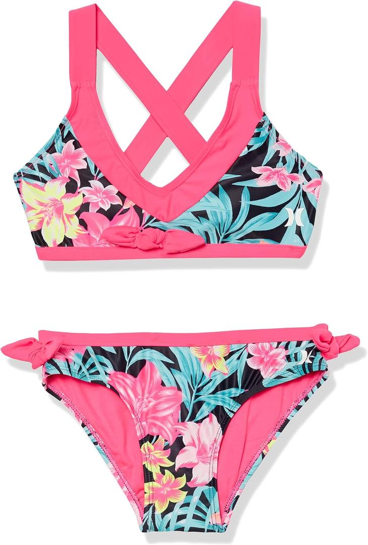 Hurley Girl's Bikini 2-Piece Swim Suit (Black/Pink), Size S (8-10YRS)