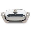 COOK WITH COLOR Electric Skillet - 12" x 12" Ceramic Nonstick Pan, PFAS-Free, 1400W, Tempered Glass Lid, Variable Temperature, Removable Heating Probe, Cool-Touch Handles, Sand (Greige)