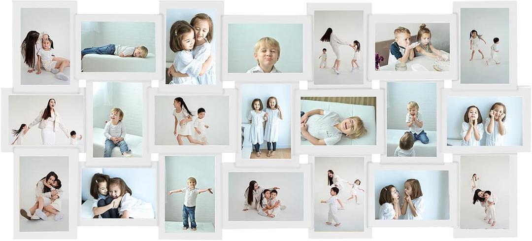 HELLO LAURA Photo Collage Frame 4x6 for Wall Decor - Family Picture Frames Gallery Display Multiple Photos - White, 40 x 1 x 18.5 inches