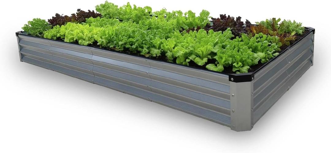 GrowHaus 8x4x1FT Galvanized Raised Garden Bed, Planter Boxes Outdoor Large Metal Garden Beds for Planting Vegetables Flowers Herbs Rectangle Silver