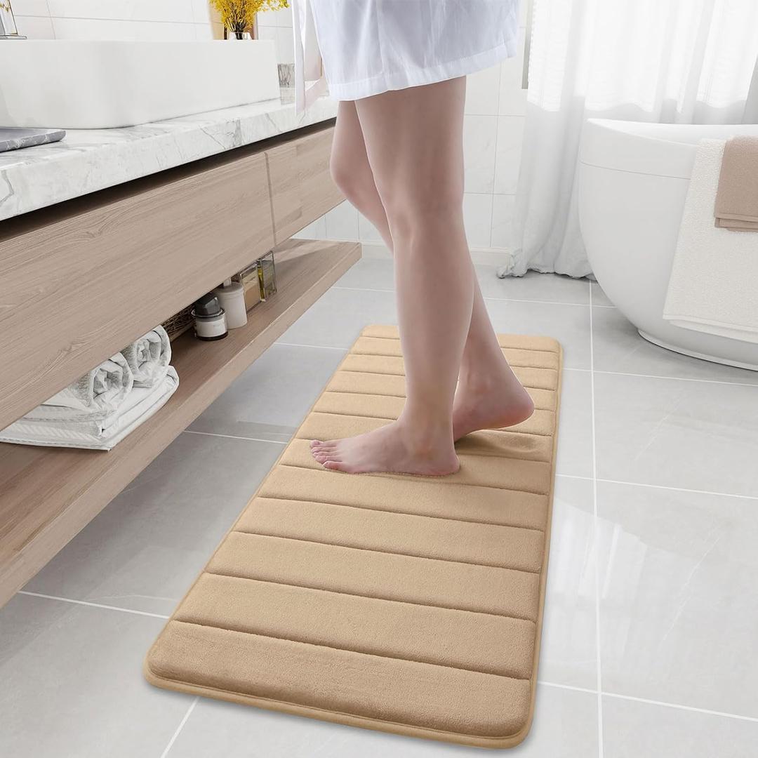 Buganda Memory Foam Bath Mat, 47" x 17", Ultra Soft and Non-Slip Bathroom Rugs, Water Absorbent and Machine Washable Bath Rug Runner for Bathroom, Shower, and Tub, Camel