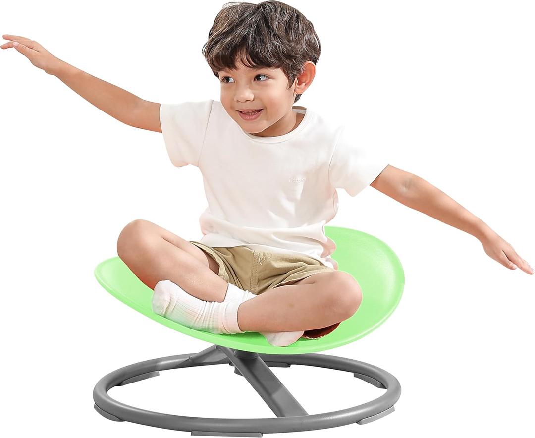 BABAMU Autism Kids Swivel Chair, Sit and Spin Chair for Kids, ADHD Sensory Integration Therapy, Training Body Coordination, Wobble Disk for Toddlers, Improve Focus, Metal Base Non Slip SaferGreen