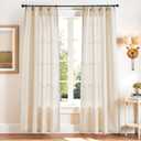 jinchan Linen Blend Beige Curtains 84 Inches Long for Living Room Farmhouse Rod Pocket Back Tab Light Filtering Window Drapes for Bedroom Curtains Crude 2 Panels (*Ecru)