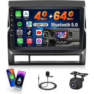 [DSP & 32EQ] 4+64G Android 15 Radio for Toyota Tacoma 2005-2013, 9 inch 1280 * 720 Touch Screen for Tacoma Car Stereo with Wireless Carplay Bluetooth5.0/FM/RDS/GPS/5GHz WiFi + Backup Camera
