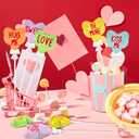 60 Pcs Valentine's Day Balloons 4 Inch Heart Balloons, Multicolor Self Inflating Balloon and Balloon Sticks with Bow Clips, Foil Mini Balloon on a Stick for Happy Valentines Day Wedding Anniversary