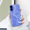 NITITOP Compatible with iPhone 16 Case with Card Holder Clear Cute Line Rose Floral Flowers for Women Girls Soft TPU Wallet Shockproof Protective Cover - Blue
