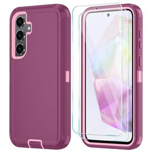 Qinmay Phone Case for Samsung Galaxy A36 5G Case with HD Screen Protector, Heavy Duty Shockproof & Dropproof 3-Layer Cover Phone Case for Galaxy A36,WineRedPink