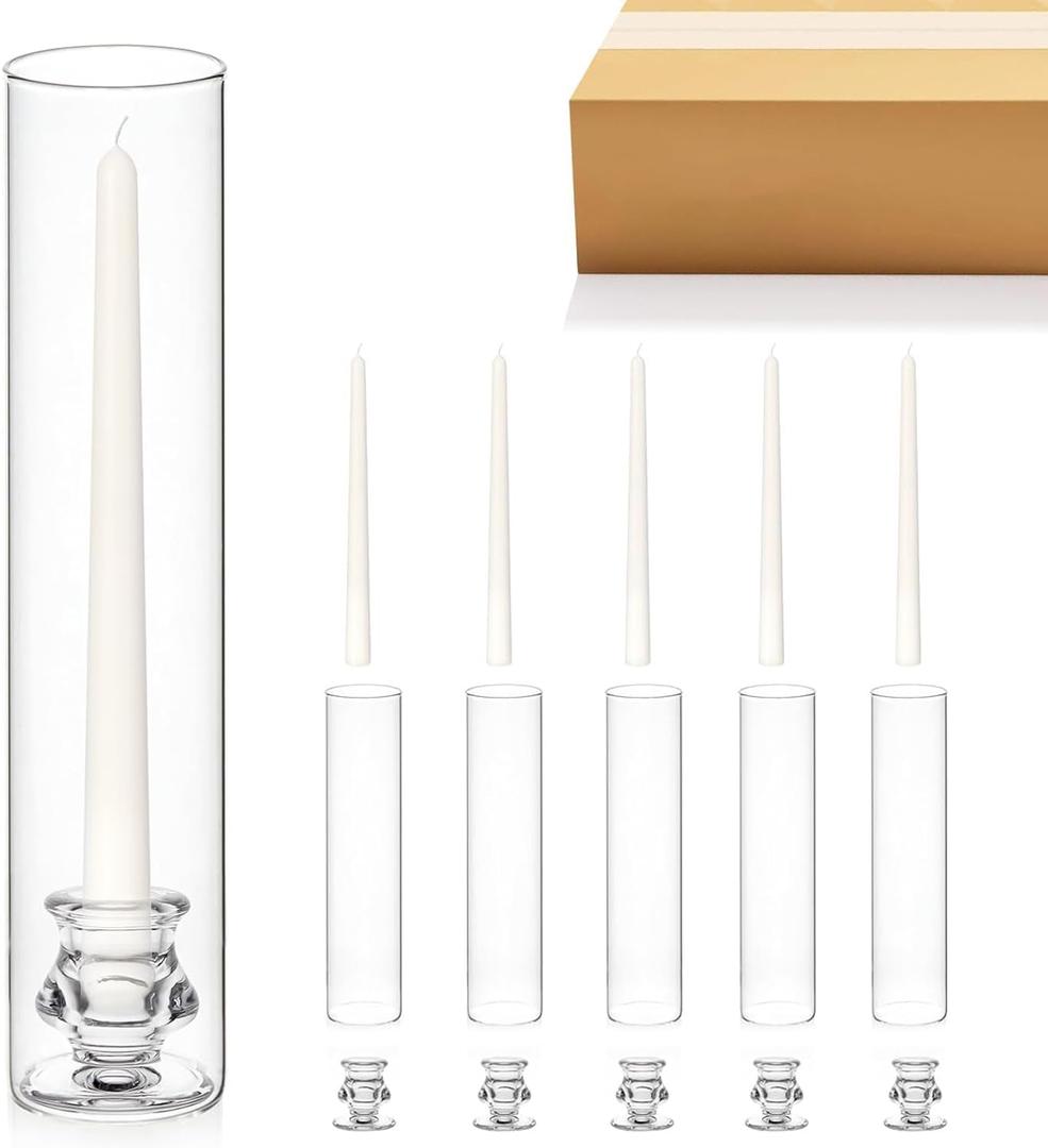 6-Pack Glass Hurricane Candle Holders with 6 Taper Candles - 11.81" Tall Windproof Candle Holders Set, Clear Cylinder Candle Sticks for Wedding Centerpieces,Birthday Party(6, 2.56" Wide x 11.81" Tall)